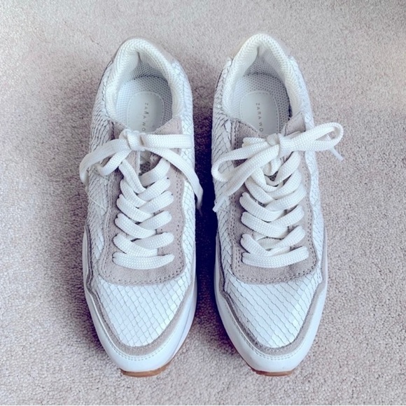Zara White & Taupe Textured Athletic Running Sneakers - Picture 11 of 16